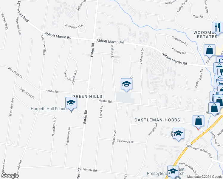 map of restaurants, bars, coffee shops, grocery stores, and more near 4121 Wallace Lane in Nashville