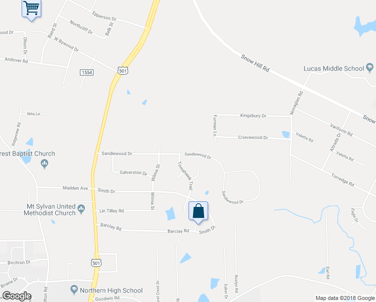 map of restaurants, bars, coffee shops, grocery stores, and more near Cheyenne Trail in Durham