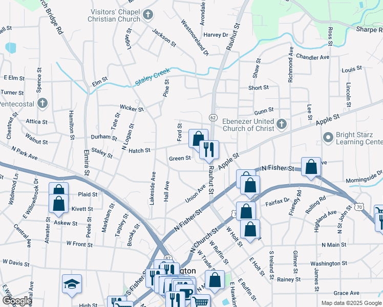 map of restaurants, bars, coffee shops, grocery stores, and more near 618 Rauhut Street in Burlington