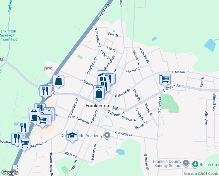 map of restaurants, bars, coffee shops, grocery stores, and more near 7 East Mason Street in Franklinton