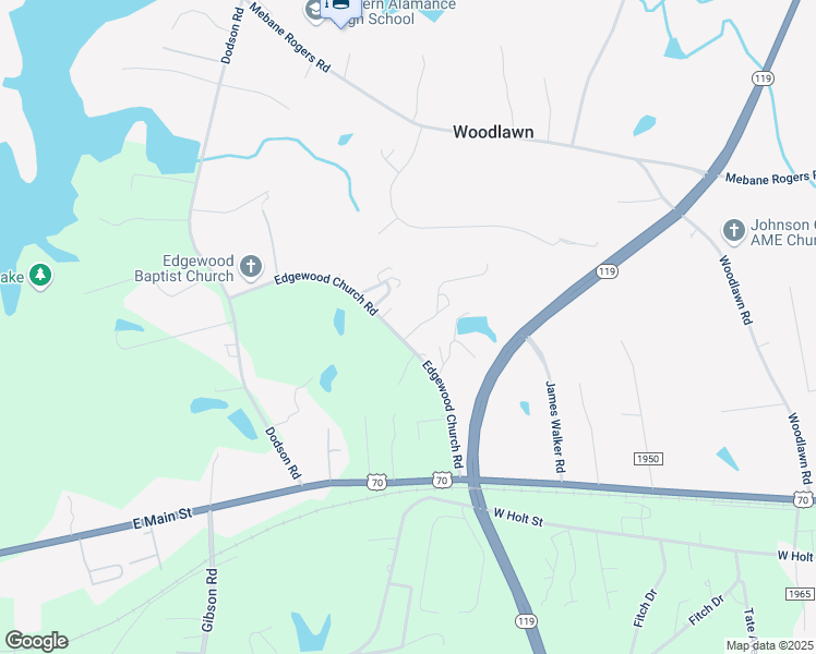 map of restaurants, bars, coffee shops, grocery stores, and more near 265 Edgewood Church Road in Mebane