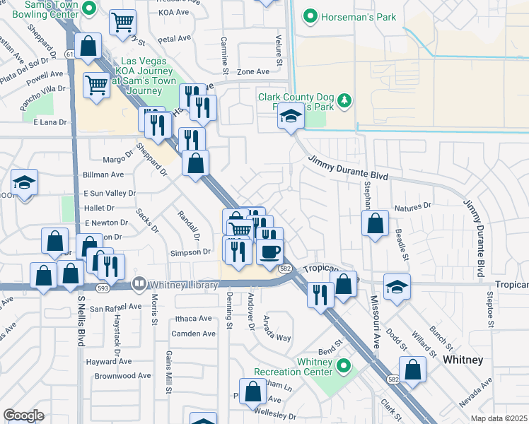 map of restaurants, bars, coffee shops, grocery stores, and more near 4730 Double Down Drive in Las Vegas