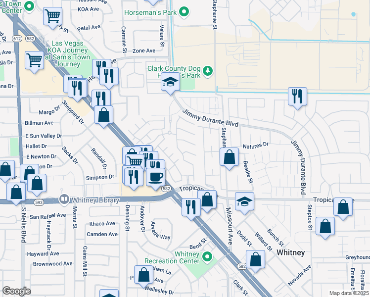 map of restaurants, bars, coffee shops, grocery stores, and more near 5640 Low Stakes Court in Las Vegas