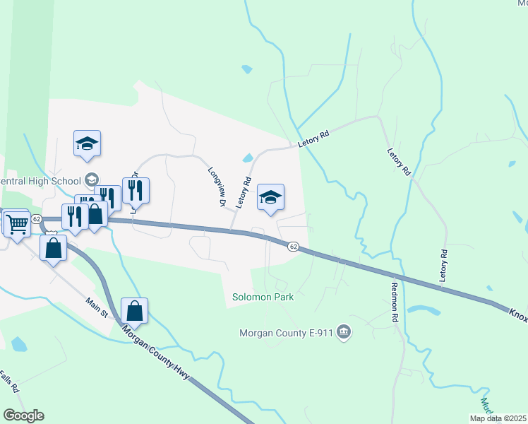 map of restaurants, bars, coffee shops, grocery stores, and more near 1315 Knoxville Highway in Wartburg