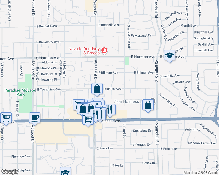 map of restaurants, bars, coffee shops, grocery stores, and more near 4675 High Anchor Street in Las Vegas
