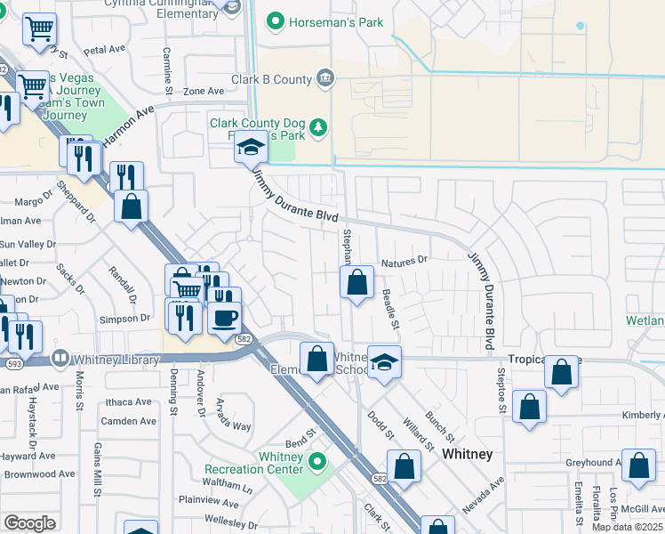 map of restaurants, bars, coffee shops, grocery stores, and more near 5710 East Tropicana Avenue in Las Vegas