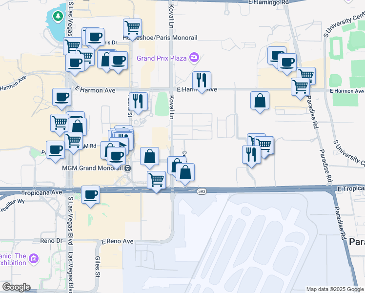 map of restaurants, bars, coffee shops, grocery stores, and more near 4735 Deckow Lane in Las Vegas