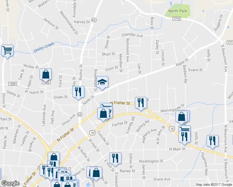 map of restaurants, bars, coffee shops, grocery stores, and more near 418 Jerkins Street in Burlington