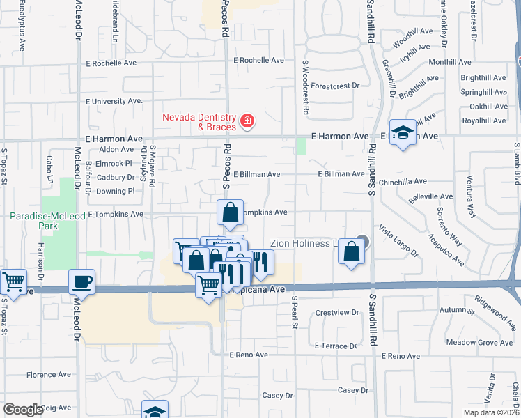 map of restaurants, bars, coffee shops, grocery stores, and more near 4675 High Anchor Street in Las Vegas