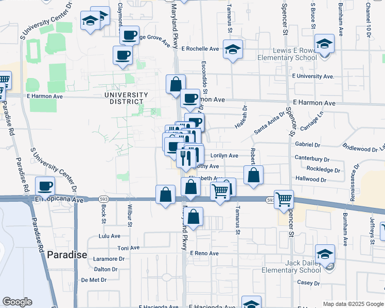 map of restaurants, bars, coffee shops, grocery stores, and more near 1320 Dorothy Avenue in Las Vegas