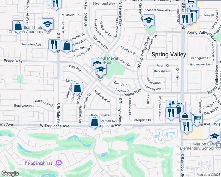 map of restaurants, bars, coffee shops, grocery stores, and more near 4742 Beaconsfield Street in Las Vegas