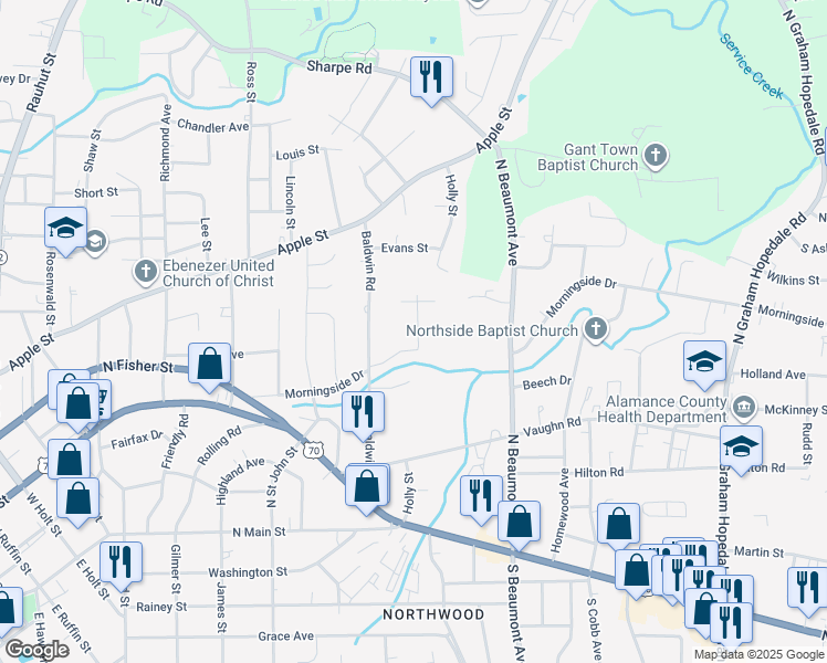 map of restaurants, bars, coffee shops, grocery stores, and more near in Burlington