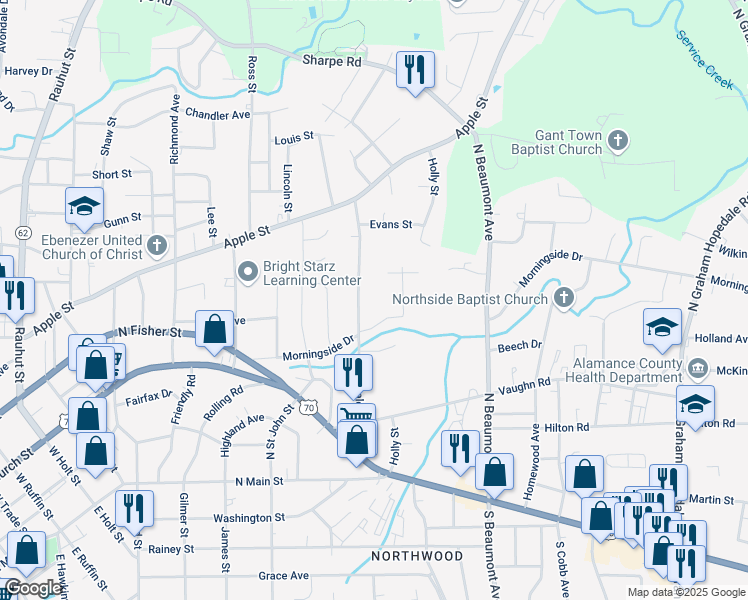 map of restaurants, bars, coffee shops, grocery stores, and more near 505 Baldwin Road in Burlington