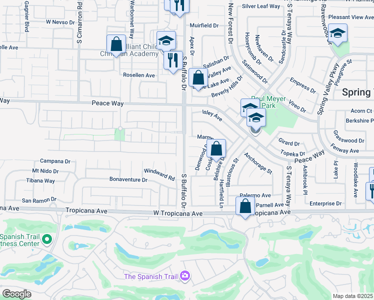 map of restaurants, bars, coffee shops, grocery stores, and more near 7777 Barbican Court in Las Vegas
