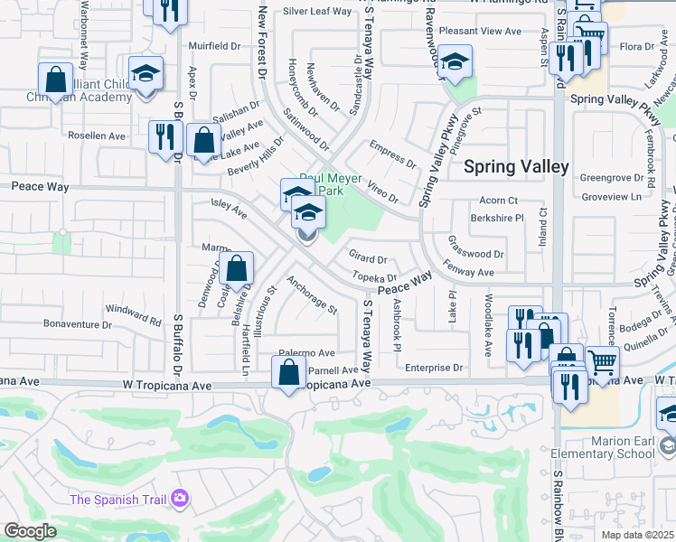 map of restaurants, bars, coffee shops, grocery stores, and more near 4742 Beaconsfield Street in Las Vegas