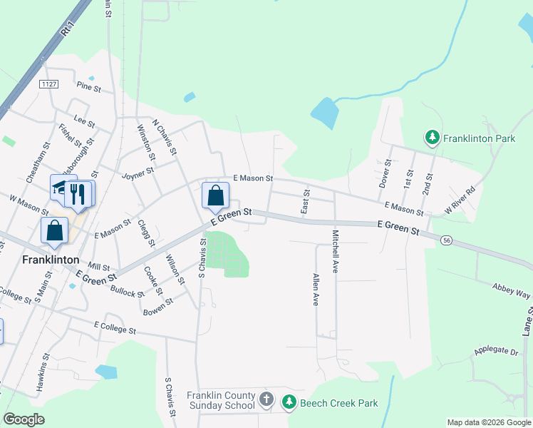 map of restaurants, bars, coffee shops, grocery stores, and more near 695 East Green Street in Franklinton