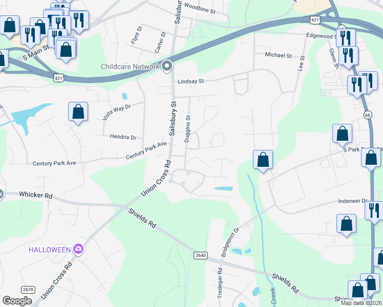 map of restaurants, bars, coffee shops, grocery stores, and more near 416 Arborwood Drive in Kernersville