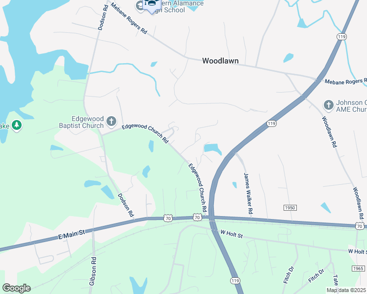map of restaurants, bars, coffee shops, grocery stores, and more near 265 Edgewood Church Road in Mebane