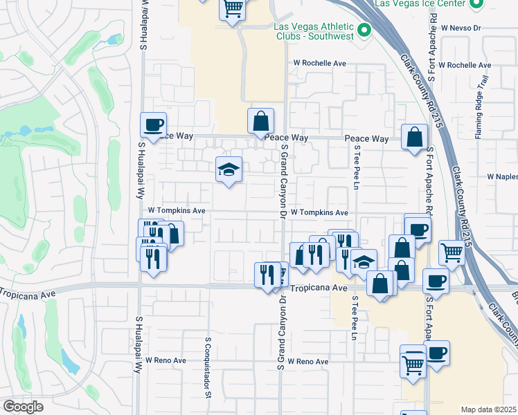 map of restaurants, bars, coffee shops, grocery stores, and more near 9870 West Tompkins Avenue in Las Vegas