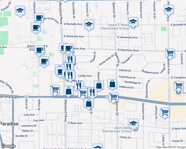 map of restaurants, bars, coffee shops, grocery stores, and more near 1480 Dorothy Avenue in Las Vegas