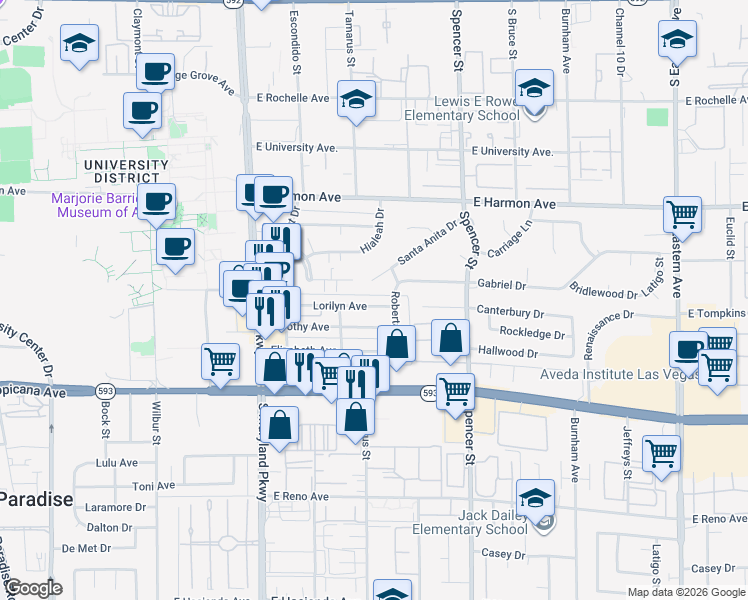 map of restaurants, bars, coffee shops, grocery stores, and more near 1480 Dorothy Avenue in Las Vegas
