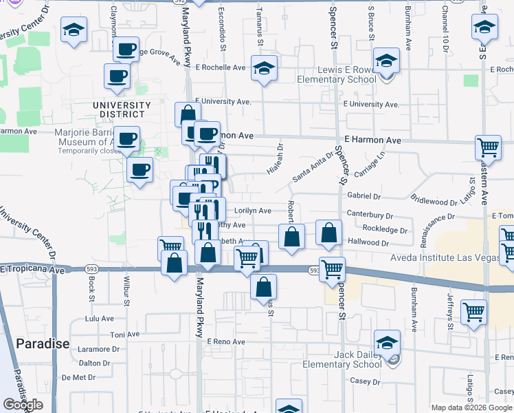 map of restaurants, bars, coffee shops, grocery stores, and more near 1390 Dorothy Avenue in Las Vegas