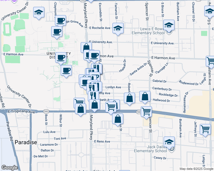 map of restaurants, bars, coffee shops, grocery stores, and more near 1390 Dorothy Avenue in Las Vegas