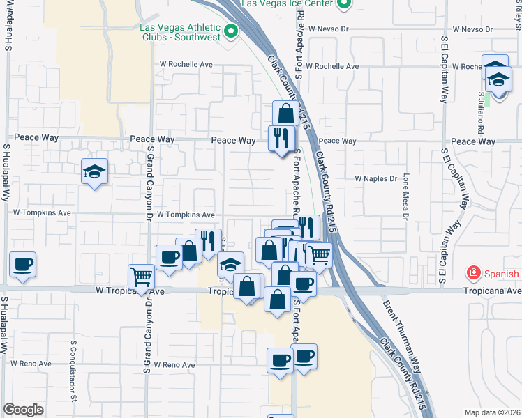 map of restaurants, bars, coffee shops, grocery stores, and more near 9475 West Tompkins Avenue in Las Vegas