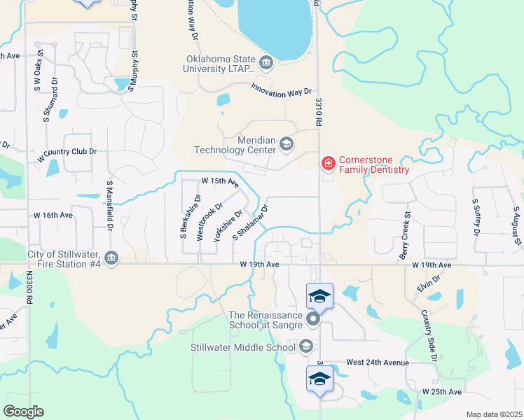 map of restaurants, bars, coffee shops, grocery stores, and more near 1531 South Shalamar Drive in Stillwater