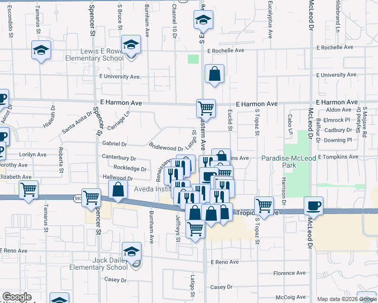 map of restaurants, bars, coffee shops, grocery stores, and more near 4669 Saddle Place in Las Vegas