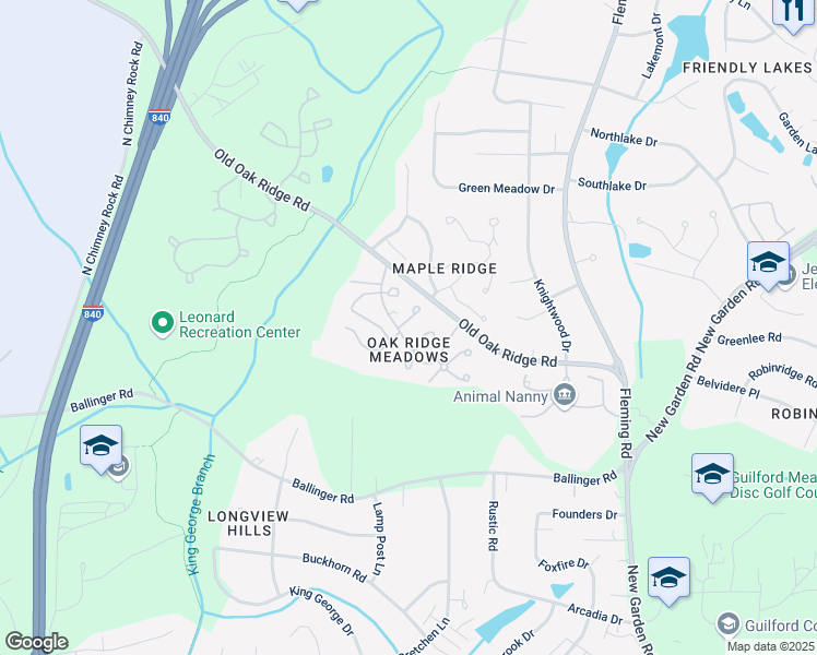 map of restaurants, bars, coffee shops, grocery stores, and more near 1106 Birch Tree Way in Greensboro