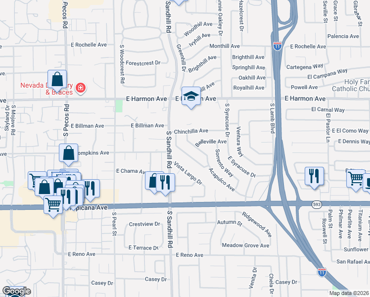 map of restaurants, bars, coffee shops, grocery stores, and more near 3867 Acapulco Avenue in Las Vegas