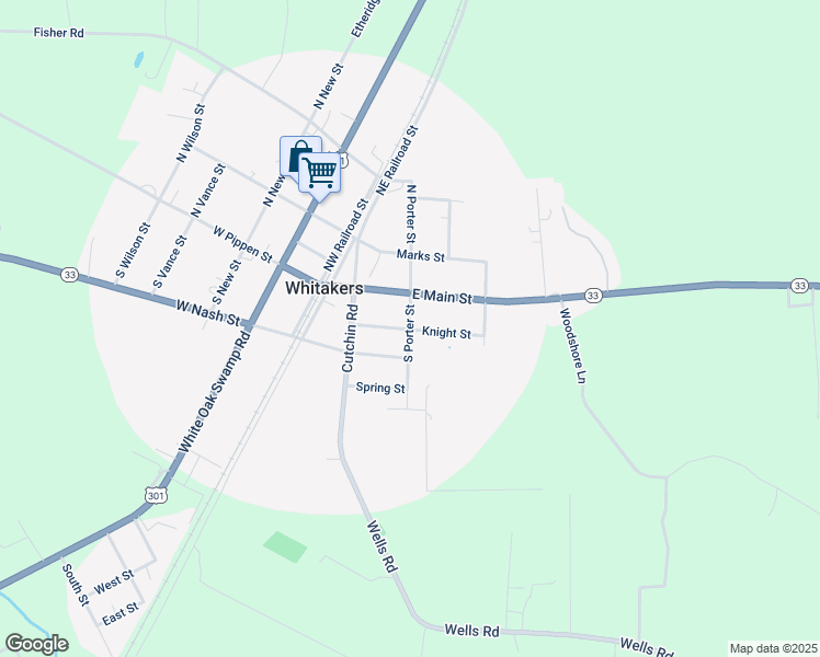map of restaurants, bars, coffee shops, grocery stores, and more near Knight Street in Whitakers