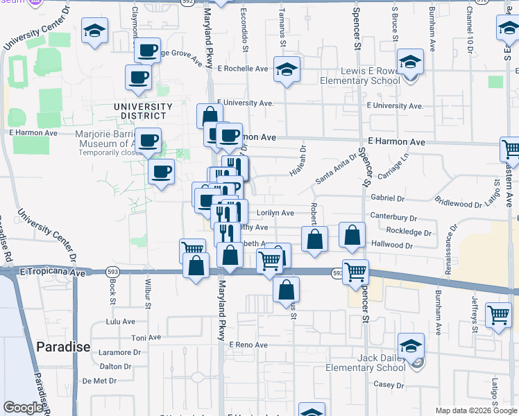map of restaurants, bars, coffee shops, grocery stores, and more near 1390 Dorothy Avenue in Las Vegas