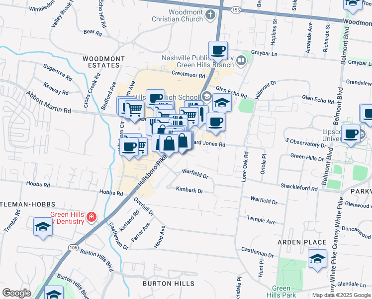 map of restaurants, bars, coffee shops, grocery stores, and more near 4000 Hillsboro Pike in Nashville