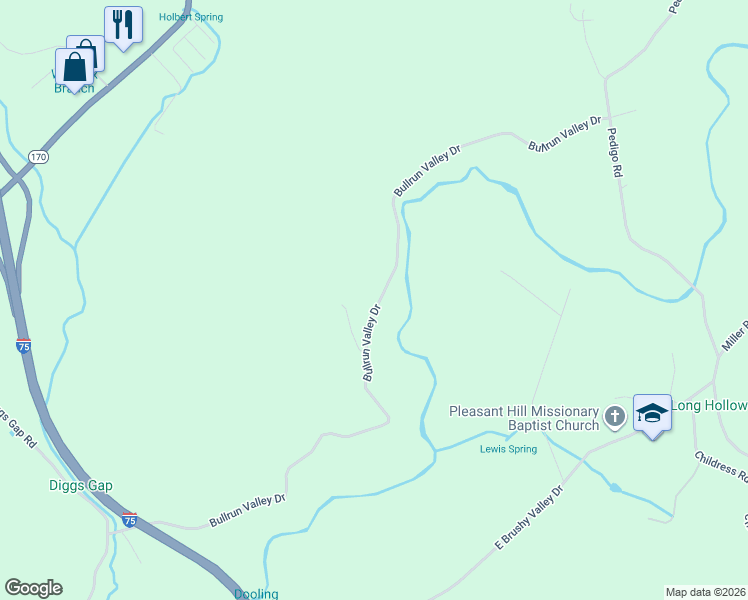 map of restaurants, bars, coffee shops, grocery stores, and more near 2301 Bullrun Valley Drive in Powell