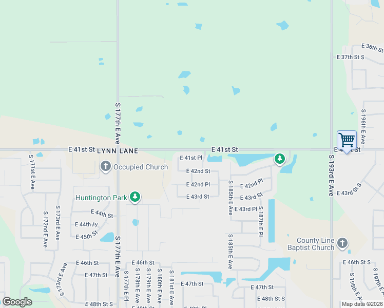 map of restaurants, bars, coffee shops, grocery stores, and more near 18130 East 41st Place in Tulsa