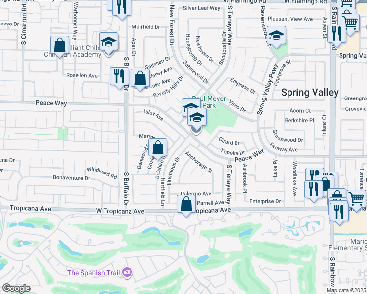 map of restaurants, bars, coffee shops, grocery stores, and more near 4715 Illustrious Street in Las Vegas