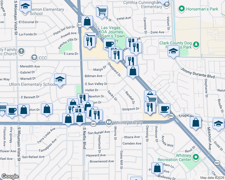 map of restaurants, bars, coffee shops, grocery stores, and more near 4691 Sun Valley Circle in Las Vegas