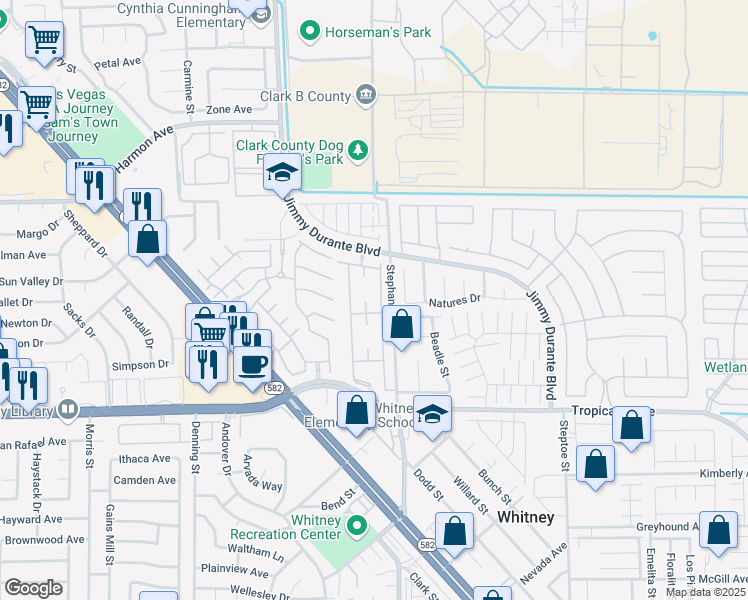 map of restaurants, bars, coffee shops, grocery stores, and more near 5710 East Tropicana Avenue in Las Vegas