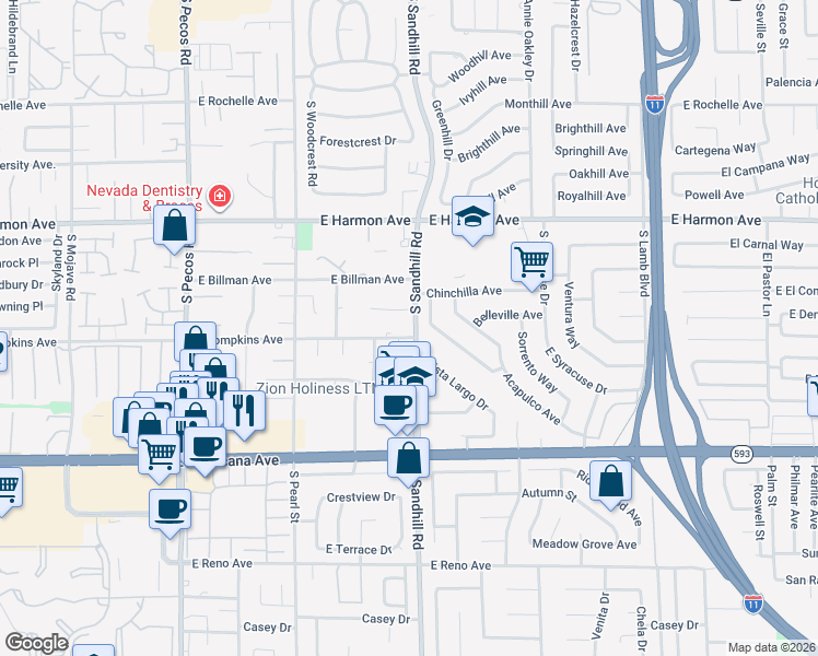 map of restaurants, bars, coffee shops, grocery stores, and more near 4720 Avenida Del Diablo in Las Vegas