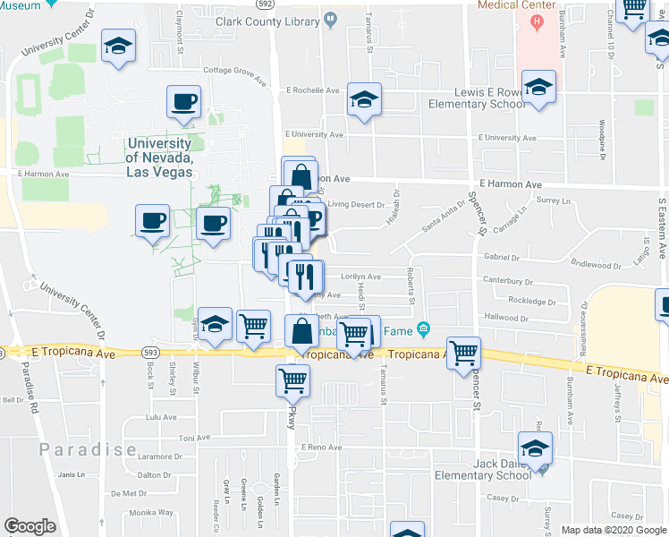 map of restaurants, bars, coffee shops, grocery stores, and more near 1320 Dorothy Avenue in Las Vegas