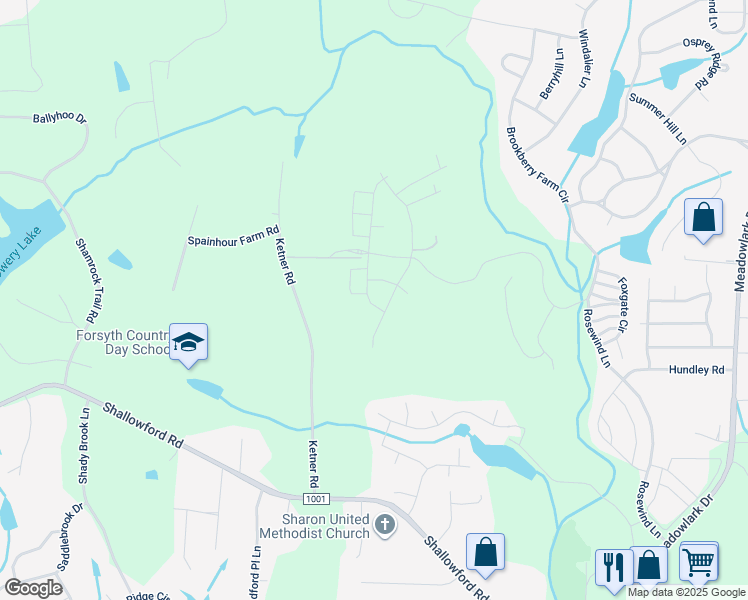 map of restaurants, bars, coffee shops, grocery stores, and more near 4342 Penns Meadow Lane in Winston-Salem