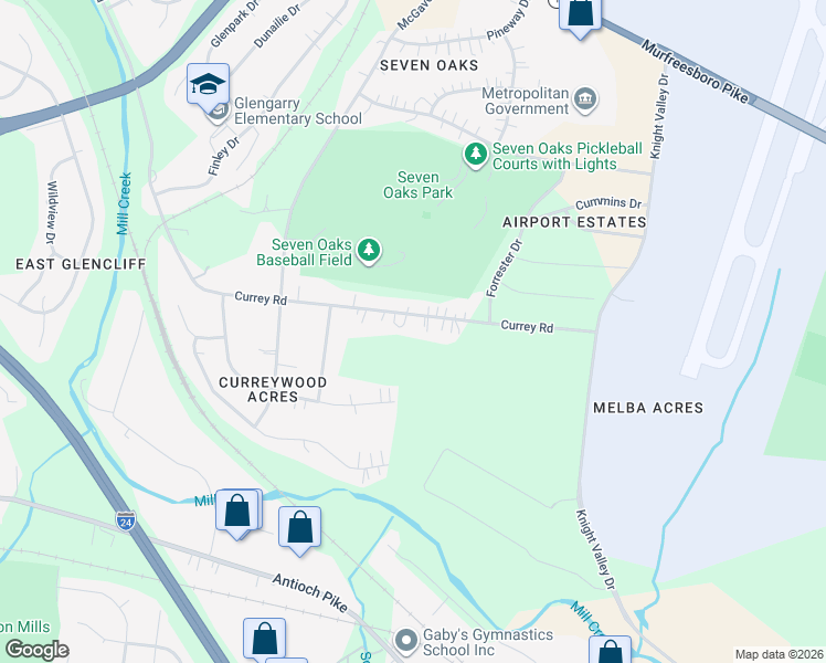 map of restaurants, bars, coffee shops, grocery stores, and more near 1285 Currey Road in Nashville