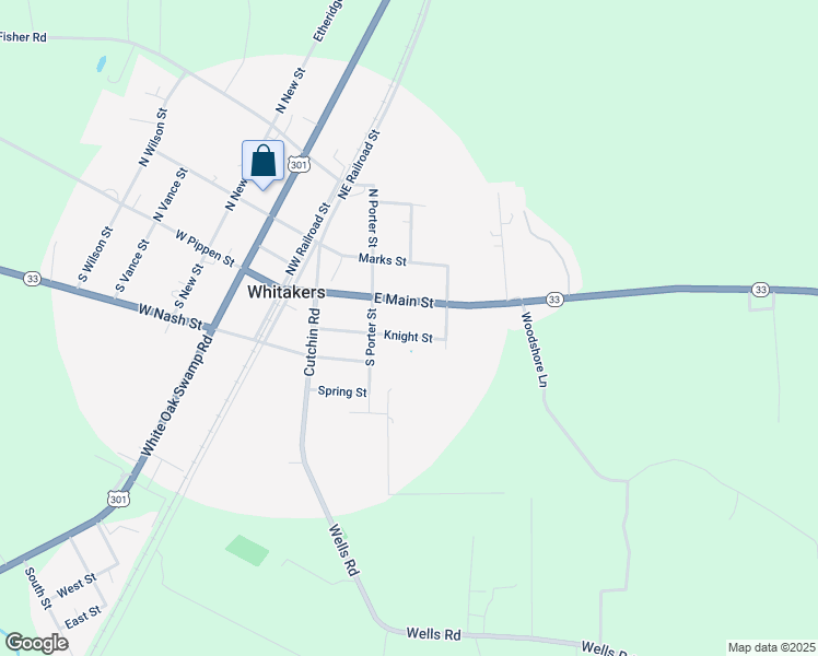 map of restaurants, bars, coffee shops, grocery stores, and more near Knight Street in Whitakers