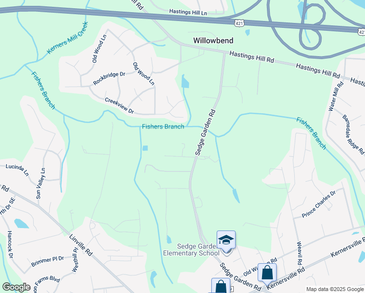 map of restaurants, bars, coffee shops, grocery stores, and more near 4827 Katherine Ridge Drive in Kernersville