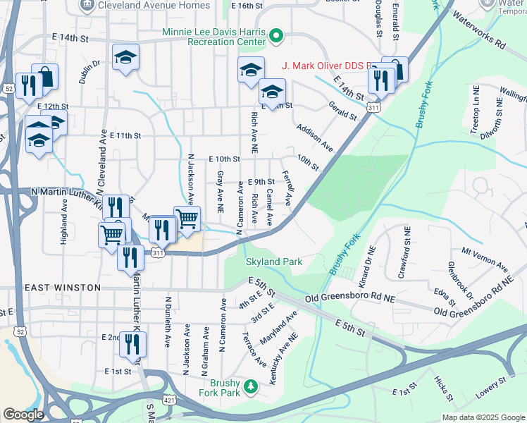 map of restaurants, bars, coffee shops, grocery stores, and more near 841 Rich Avenue in Winston-Salem
