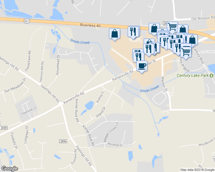 map of restaurants, bars, coffee shops, grocery stores, and more near 4815 Rolling Road in Kernersville