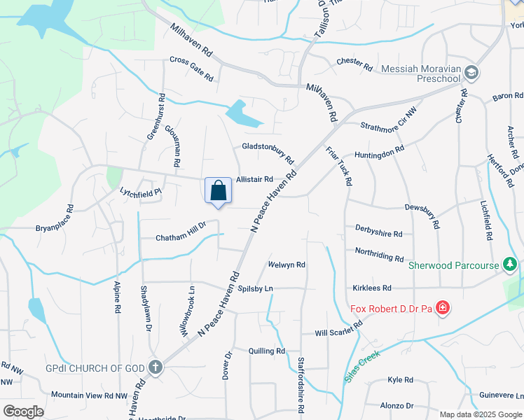 map of restaurants, bars, coffee shops, grocery stores, and more near North Peace Haven Road in Winston-Salem