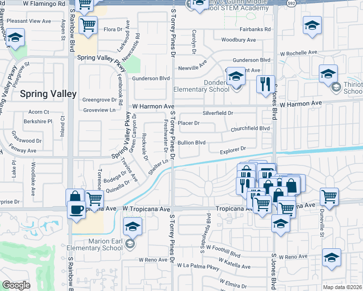 map of restaurants, bars, coffee shops, grocery stores, and more near 4652 Troy Place in Las Vegas